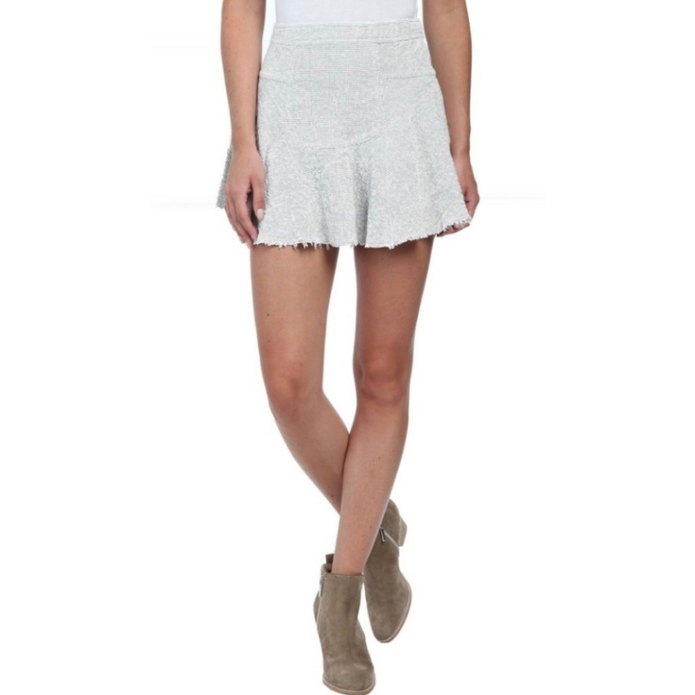 Free People White and Gray A-line Frayed Skirt